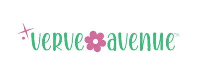 Verve Avenue logo with green text, with a pink star and flower icon accent.