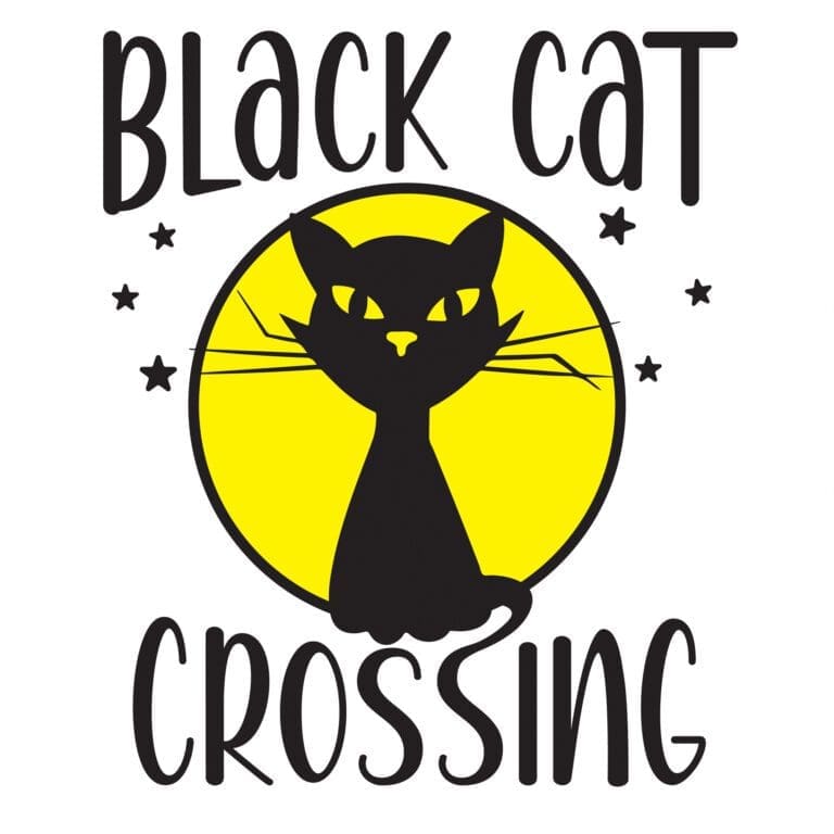 Whimsical Black Cat Crossing under a Yellow Full Moon & Stars – Halloween SVG for Cricut, T-shirts, and Silhouette Cut Files
