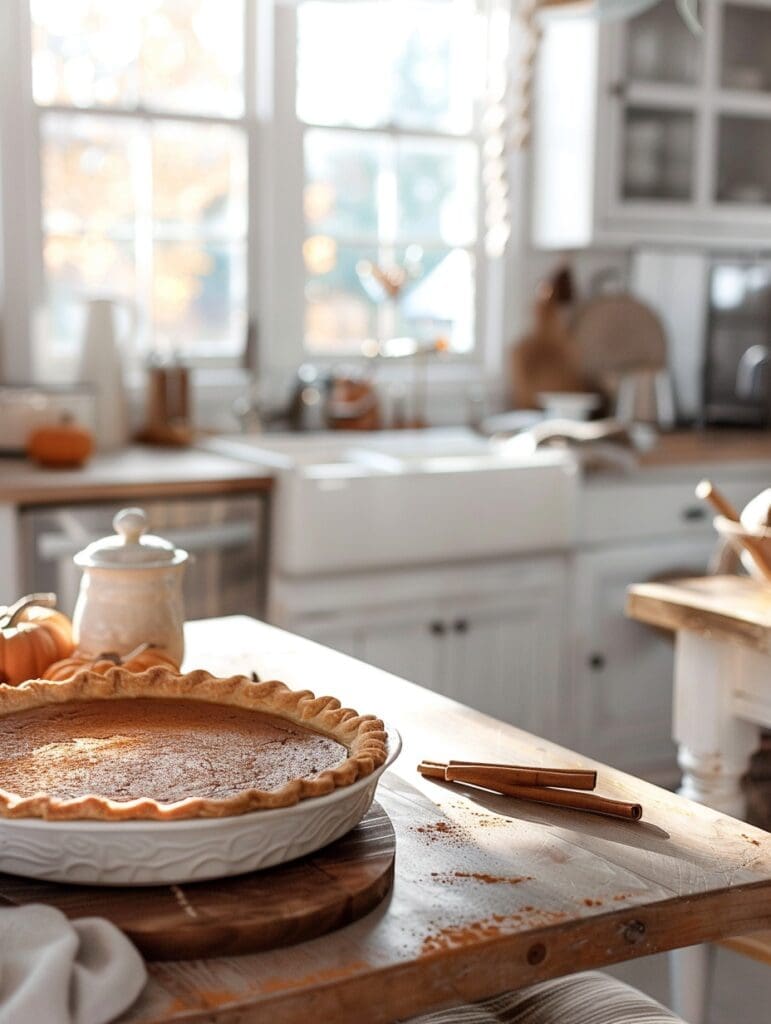 spicy pumpkin pie sitting on a farm table