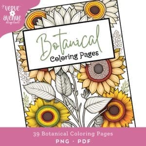 Botanical coloring pages advertisement for adult coloring pages on store.verveavenue.com